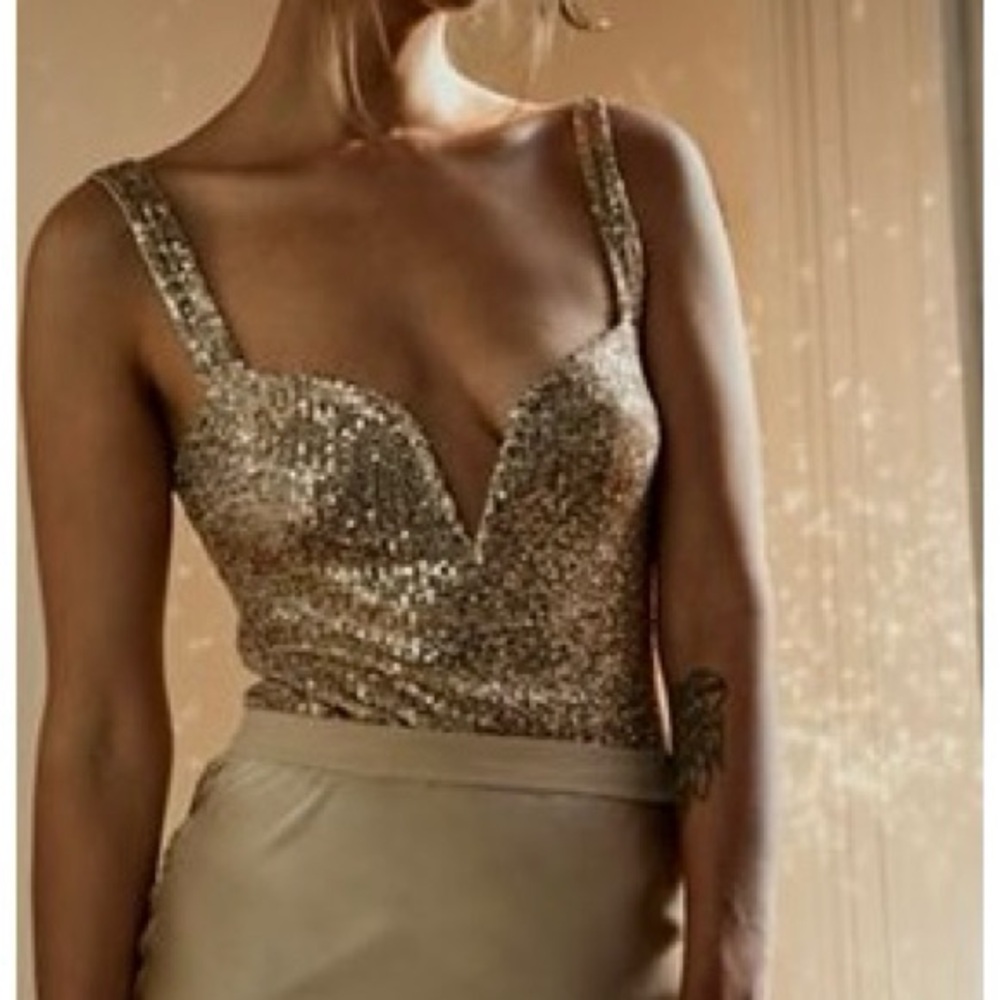 Free People Sparks Fly Gold Corset Bodysuit S – Party/NYE Glam